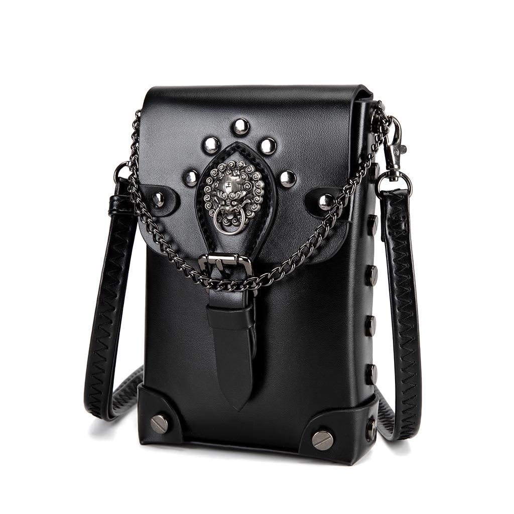 European & American Punk Rivet PU Leather Crossbody Bag with Chain