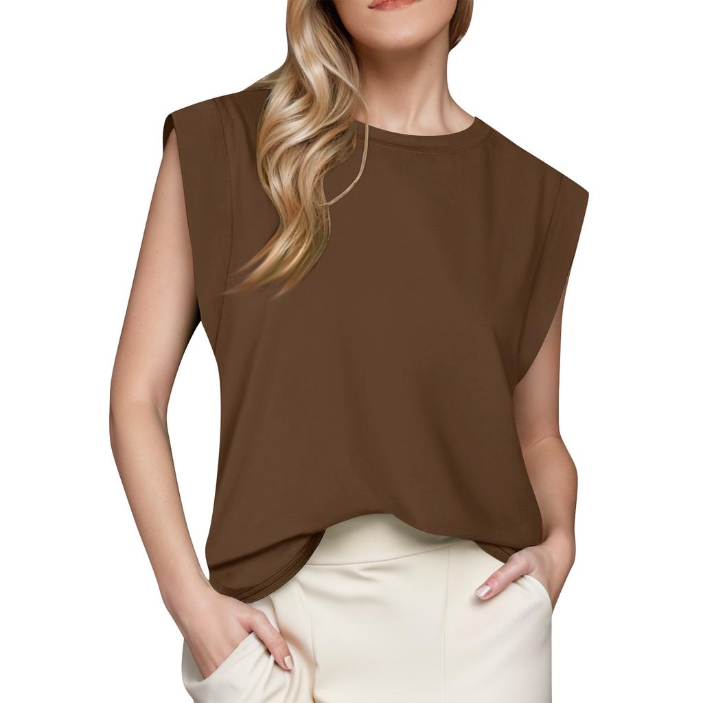 Women's Fashion Cap Sleeve Top Summer Vest Basic T-Shirt Casual Loose Striped Solid Color Top