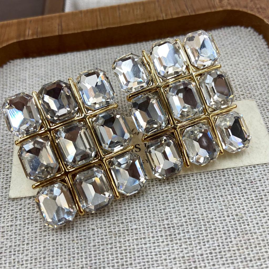 Fashion Retro Style Coffee White Glazed Earrings Jiugongge High-End Sense Medium And Ancient Style Stud Earrings Female