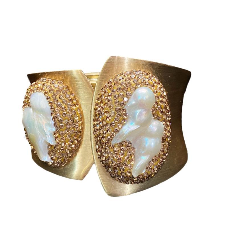European Version Wide-sided Double-headed Baroque Freshwater Pearl Bracelet, Bracelet Inlaid with Super Shiny and Super Bright Bracelet