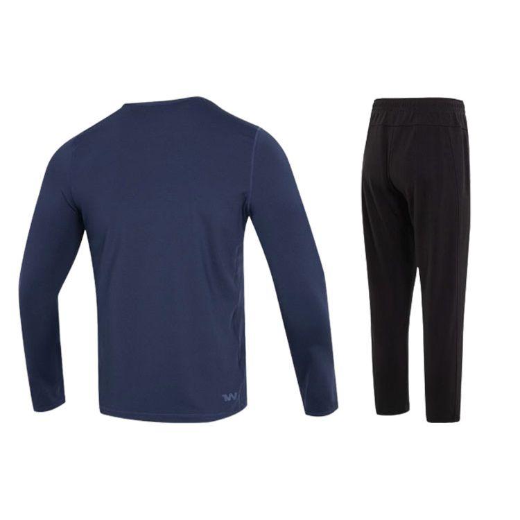 Under Armour Solid Color Crew Neck Long Sleeve T-Shirt And Mid Waist Long Pants Casual Sports Set Men sets Blue Black 22600307-408+23600703-001