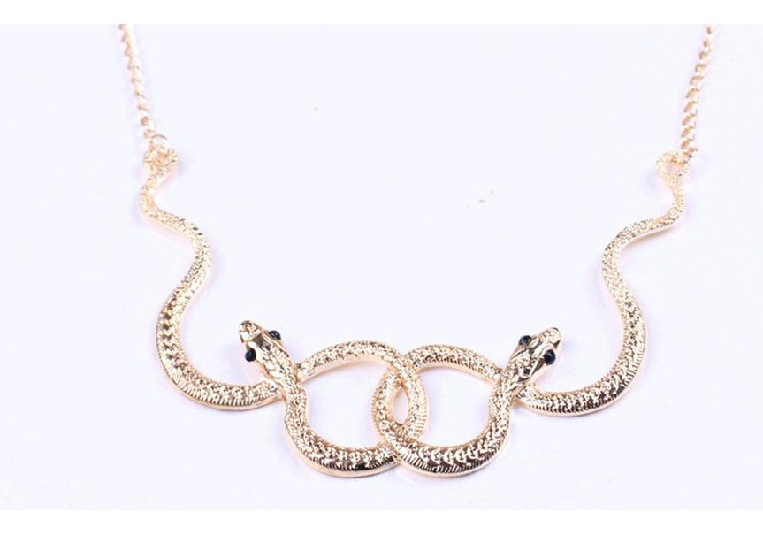 Retro Rhinestone Double Snake Pendant Necklace