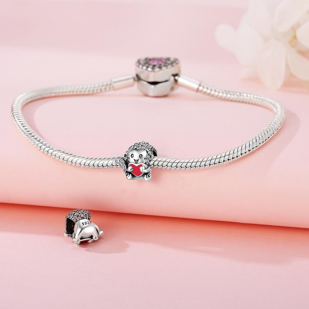 Authentic Original Copper Metal Charm Bead Components Luxury Hug Love Heart Monkey Animal Bead Components Compatible With Bracelet High Quality Fine