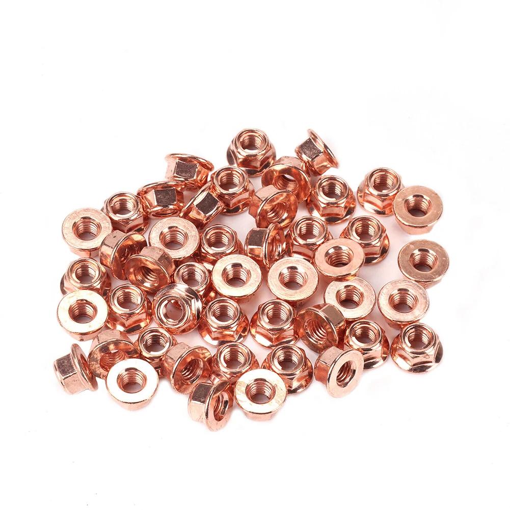 50 PCS Universal Car Exhaust Manifold Lock Nuts Copper Plated M8x1.25mm For Interior Accessories