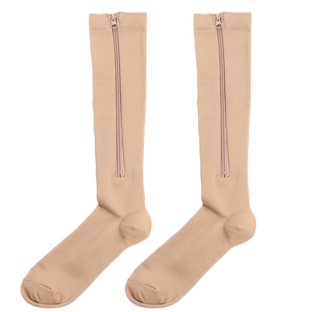 Nylon Compression Zipper Socks Stockings Colour of Skin Varicose Veins Socks Calf Stretch Socks Closed Toe