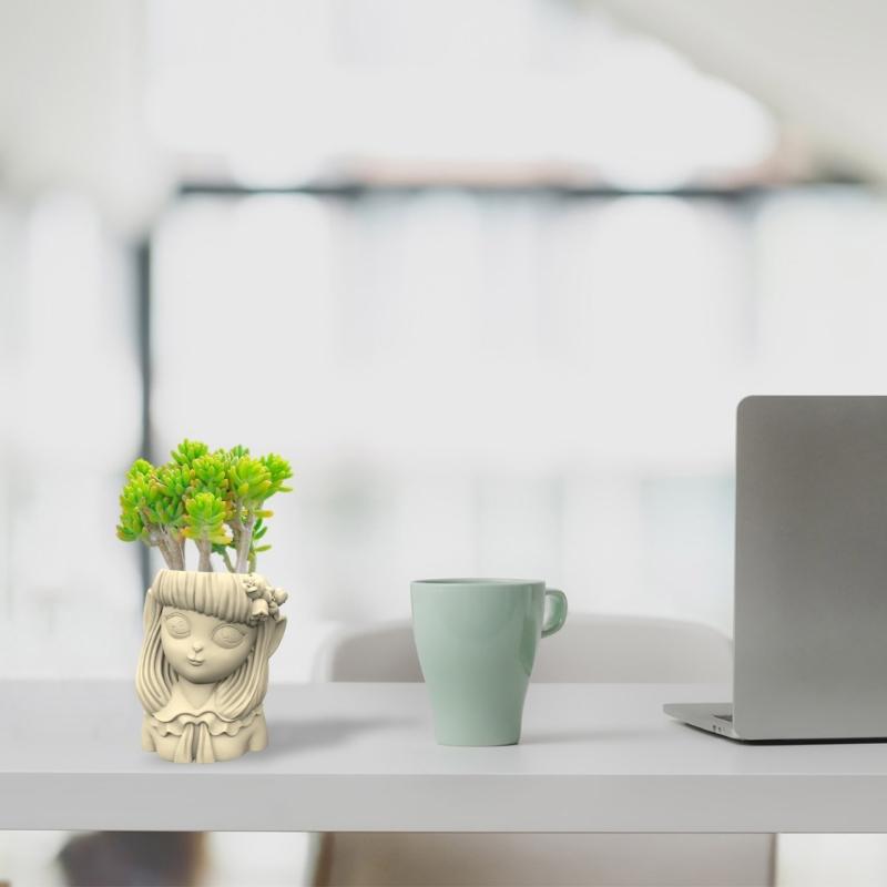 Geometric Little Girl Gypsum Silicone Molds Storage Box Mold for Making Succulent Plant Pot Flower Pot Pen Holder