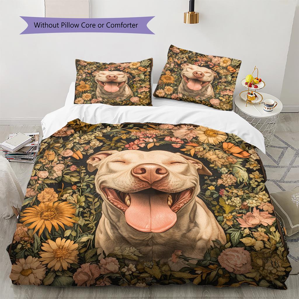 Happy Pitbull Pattern Bedding Home Decoration Birthday Gift (1 * duvet cover + 2 * pillowcase, without core)