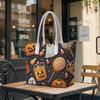 Halloween Themed Fashion Tote Bag Portable Daily Use Cute Pumpkin Ghost Printed Casual Shoulder Handbag