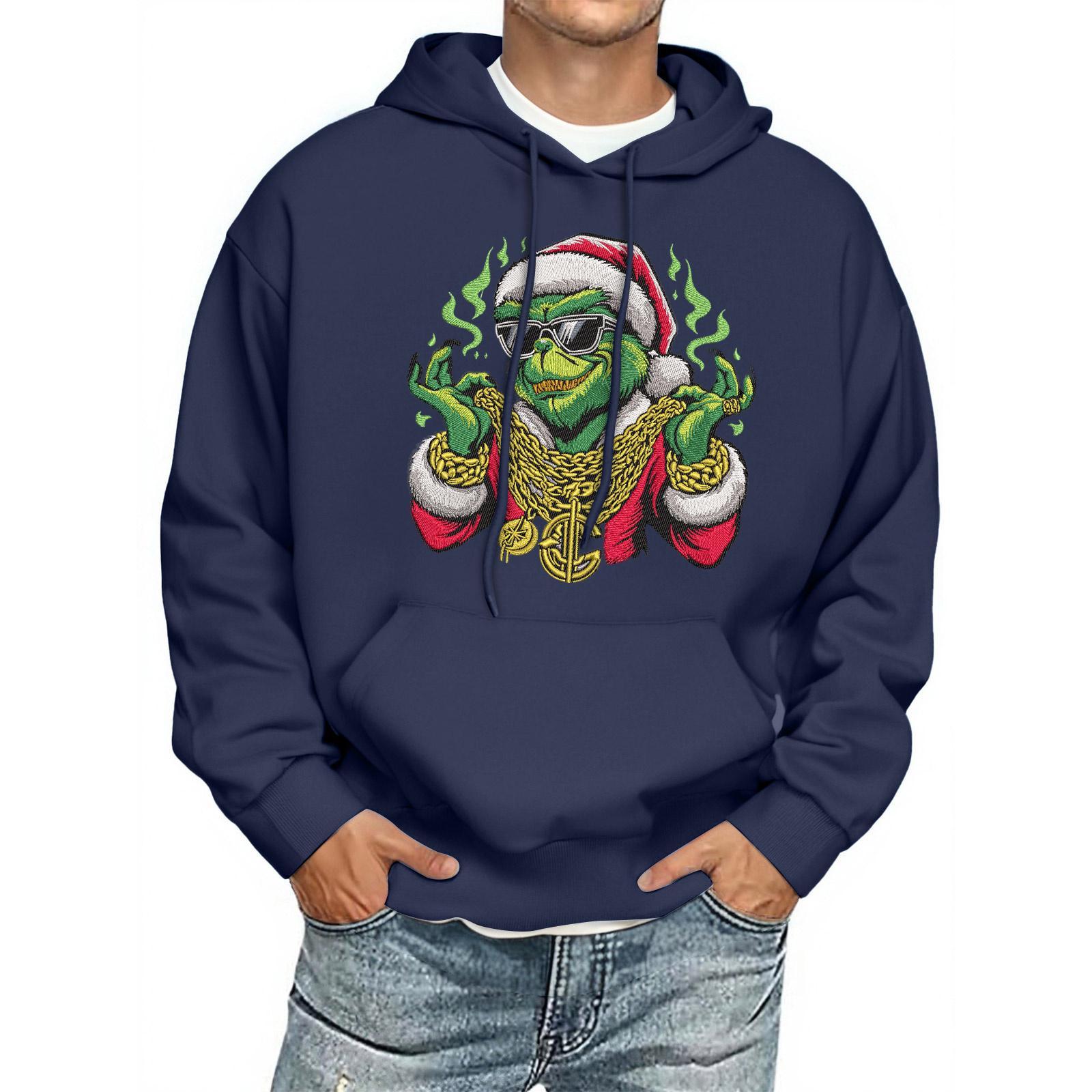 

Мужская толстовка с капюшоном с принтом, с длинным рукавом, повседневный пуловер, худи, толстовка с капюшоном L тёмно-синий