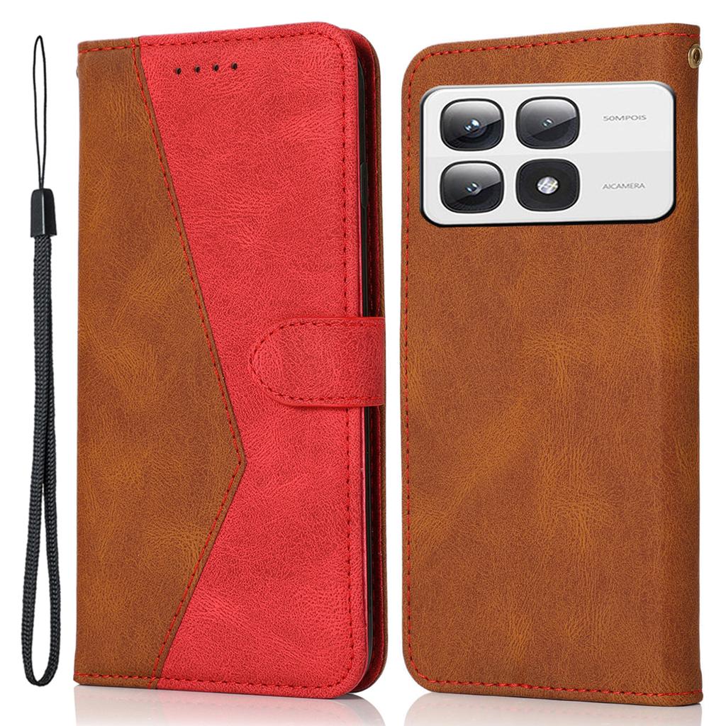 For Xiaomi 14T Pro Cover Color Splicing Wallet Stand Leather Phone Case with Wrist Strap