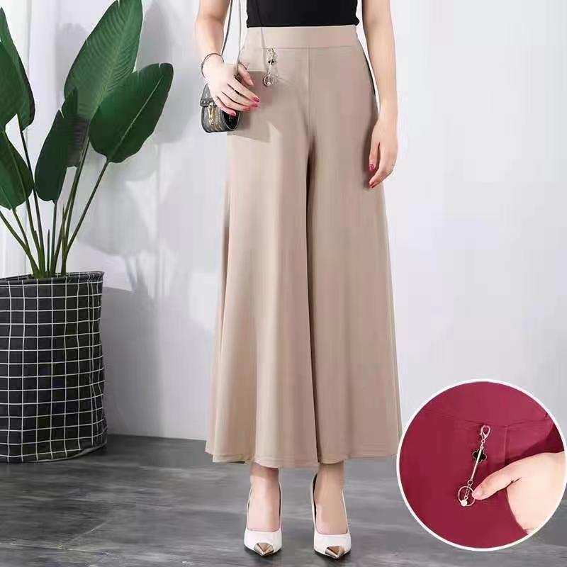 New Spring High-waist Wide-leg Pants for Middle-aged Look Loose Large-size Skirt Pants Durable