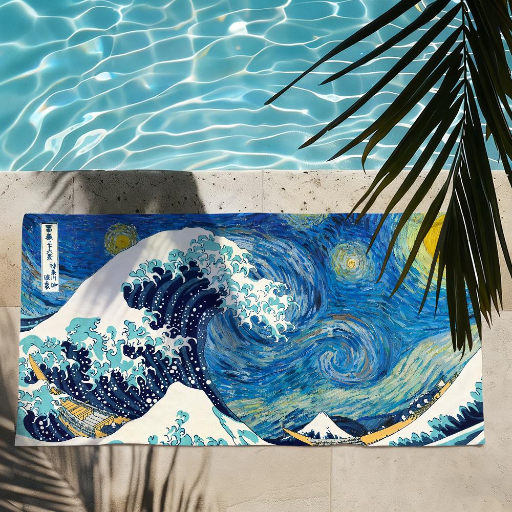 Artwork The Great Wave Off Kanagawa Towel Quick Dry Absorbent Beach Towel for Sports, Fitness, Swimming and Outdoor Activities
