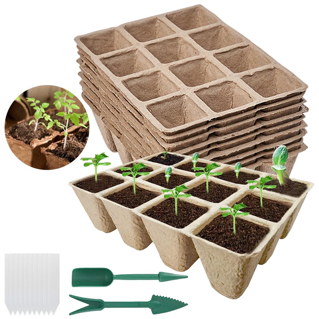 10/50pcs Seed Starter Tray Plants Growing Tray Degradable Seedling Germination Starter Tray for Flower Vegetable Garden Supplies