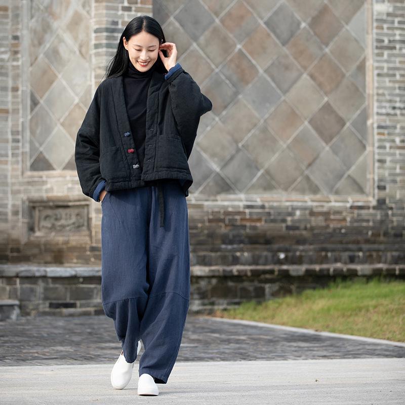2025 Winter Women's Cotton Linen Retro Quilted Coat with Frog Buttons