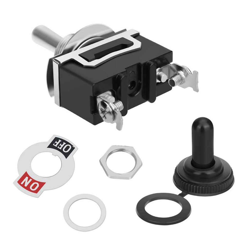 Heavy Duty Rocker Toggle 2Pin Metal SPST Toggle Switch Waterproof Boot Cap Cover Car Boat Rocker Toggle Switch for Auto Car Boat