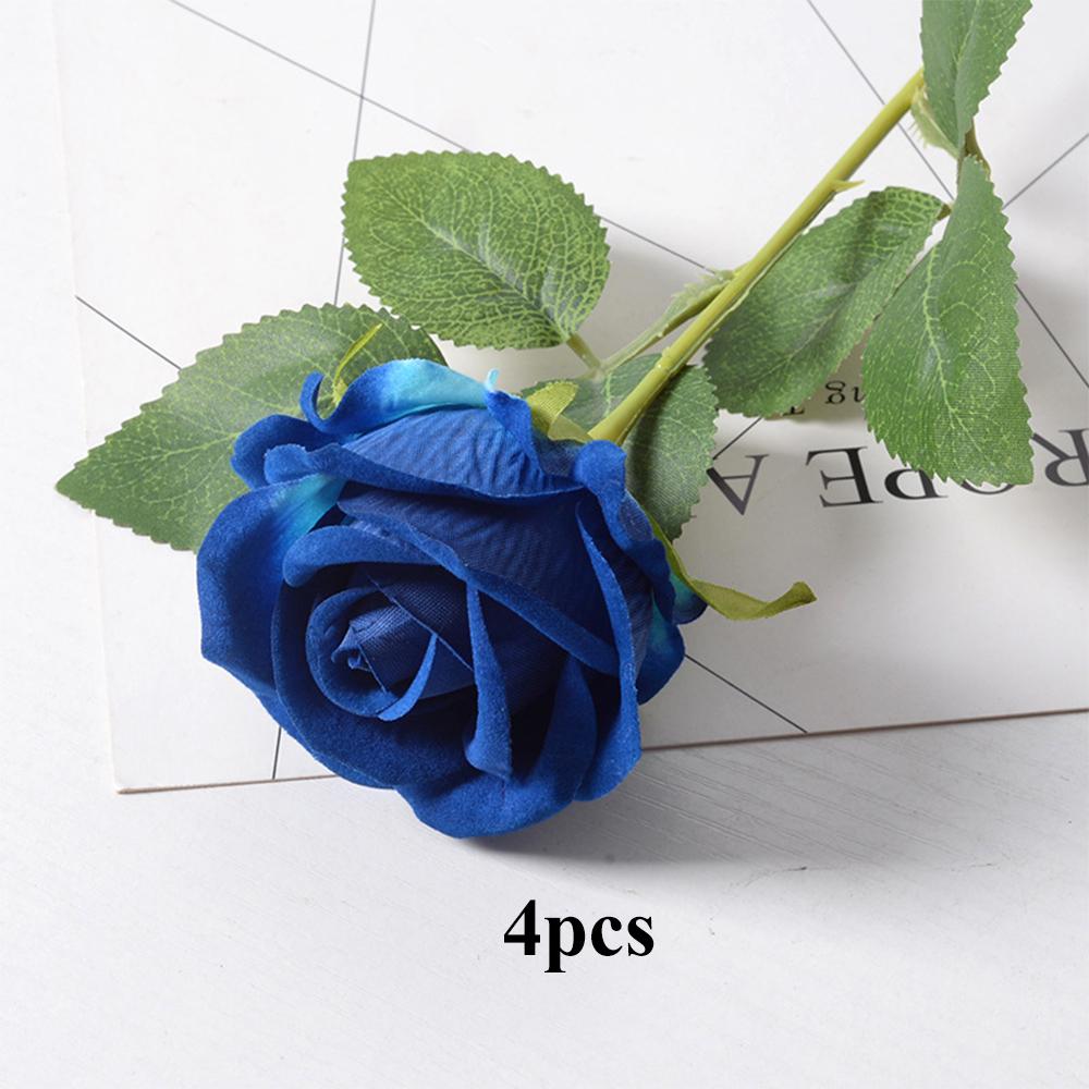 1/4/5Pcs Artificial Blue Rose Bridal Bouquet Realistic Velvet Faux Fake Rose Flowers for Wedding Bouquet Party Table Home Decor