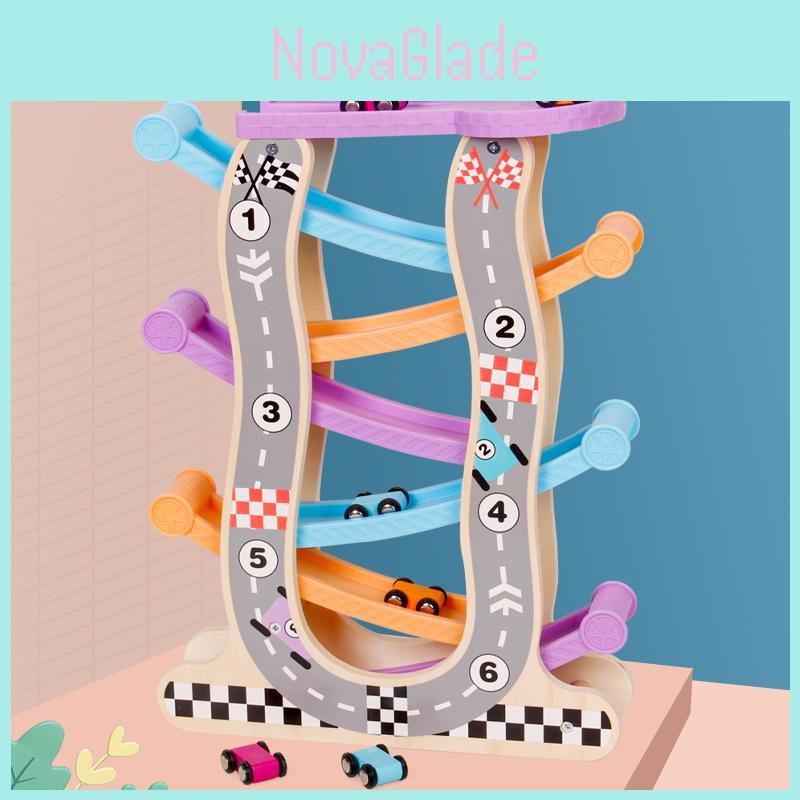 Six Layer Bright Color Glide Car Wooden Construction Toy For Kids Play And Development