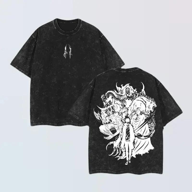 Sung Jin Woo Solo Leveling Clothing Men Short Sleeve Manga T-shirts Vintage Washed T Shirt Casual Cotton Tee Harajuku Tshirt