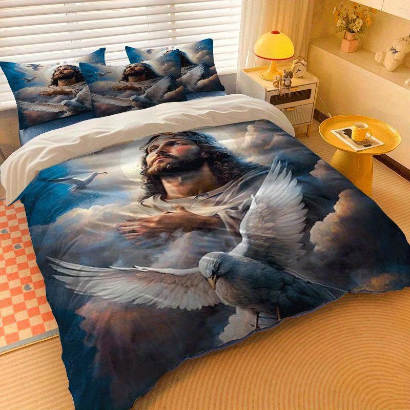 2/3pcs Serene Christ doves holy spirit peace love faithQuilt cover set with printed pattern quilt cover set