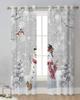 Christmas Tree Snowman Snowflake Grey Sheer Curtains for Living Room Decoration Window Curtains Kitchen Tulle Voile Curtains