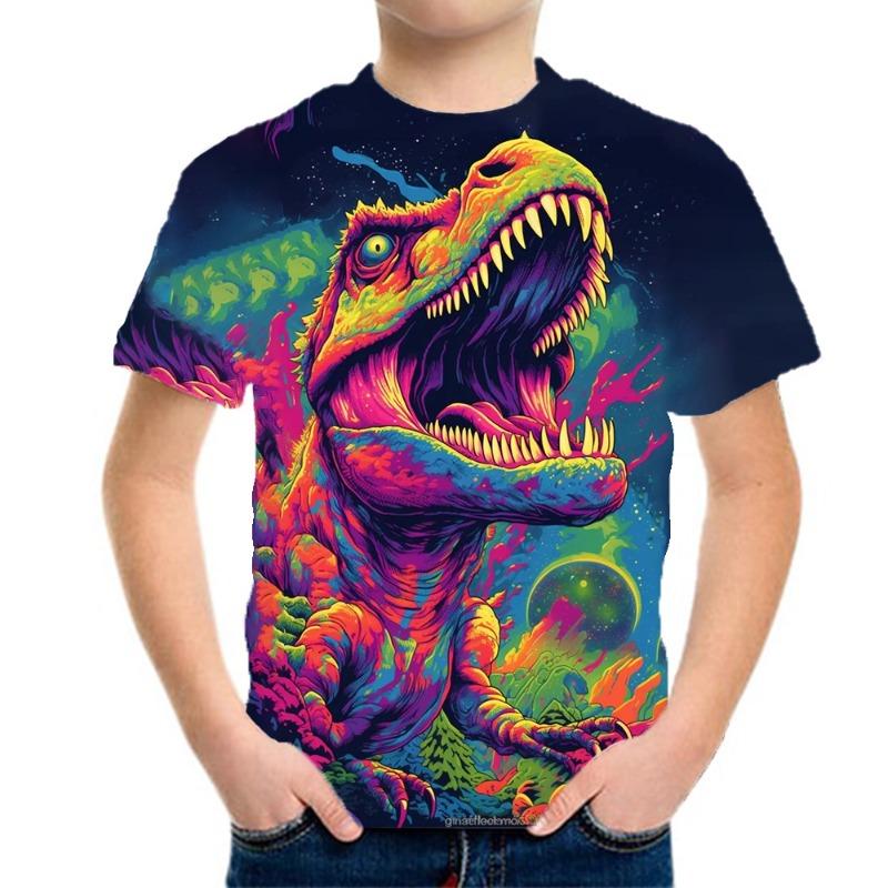 Children's Clothing Boys T-Shirt Children's T-Shirts 3D Dinosaur Graphic Print Kids Summer Clothes Fashion Casual Tees Girl Tops