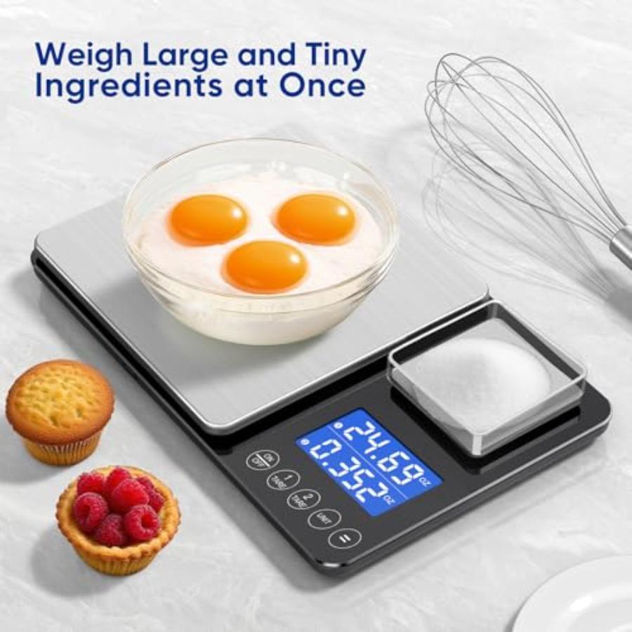 Dual Platform Food Kitchen Scale with 0.01g/0.001oz High Precision 15kg/33lb Bakery Scale Dual Accuracy Kitchen Scale for Sourd