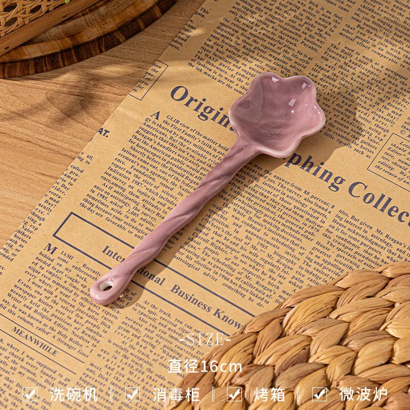 1PC Ceramic Star Shaped Spoon Cute Twisted Long Handled Coffee Stirring Spoon with Cream Design for Kitchen