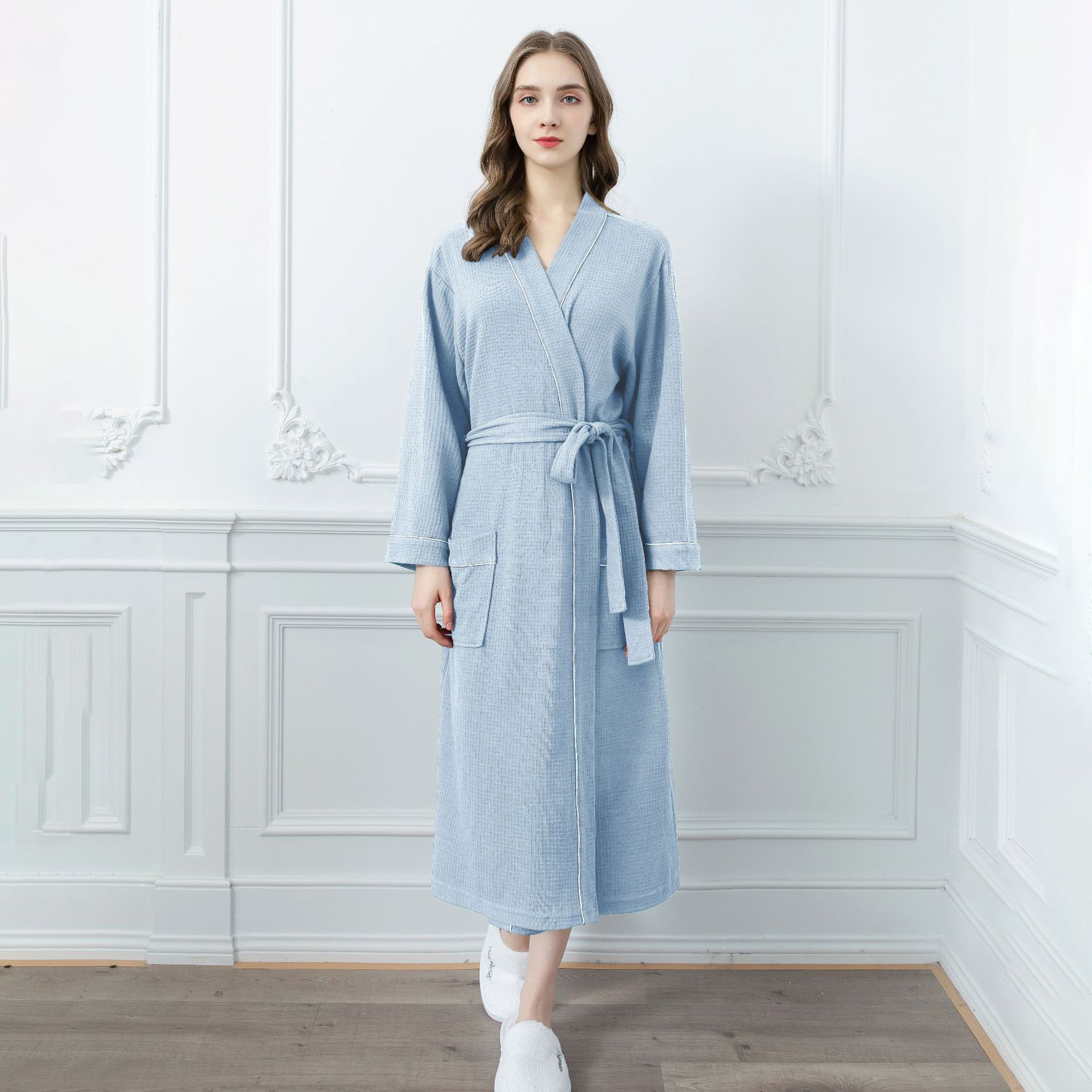 

GMXIA Весенне-осенние халаты для женщин: Длинные, Парные, Тонкие, Впитывающие халаты, Вафельные халаты из полиэстера и хлопка и халаты XL