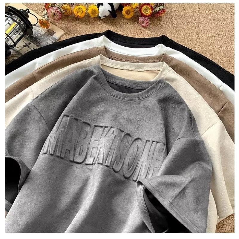 Summer American Retro Ins Fashion Brand Fashion Casual Loose Short Sleeve Youth Popular All-match Round Neck Half Sleeve Clothes