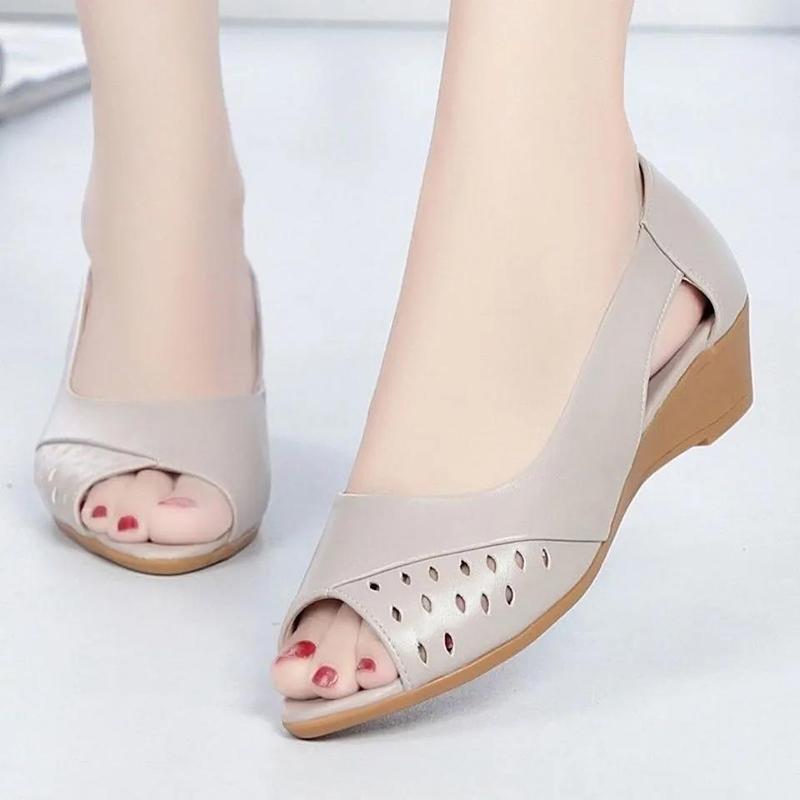 Sandales en cuir véritable souple pour femmes, semelle tendon d'été, sandales compensées, semelle souple, confortables, nouvelle bouche de poisson, chaussures pour femmes