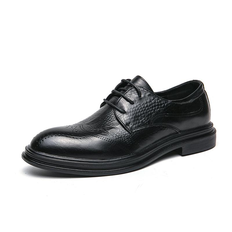 British Pointed Men's Shoes Low-top Formal Business Leather Shoes Brock Hairstylist Trendy Shoes Lace-up Wedding Shoes