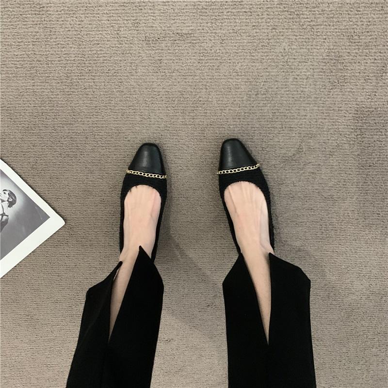 

Модная женская обувь на плоской подошве 2025 Весна и Осень Французская цепочка Модные туфли-лодочки Большой размер Женская обувь 42 43 44 Лоферы Женские 32 чёрный