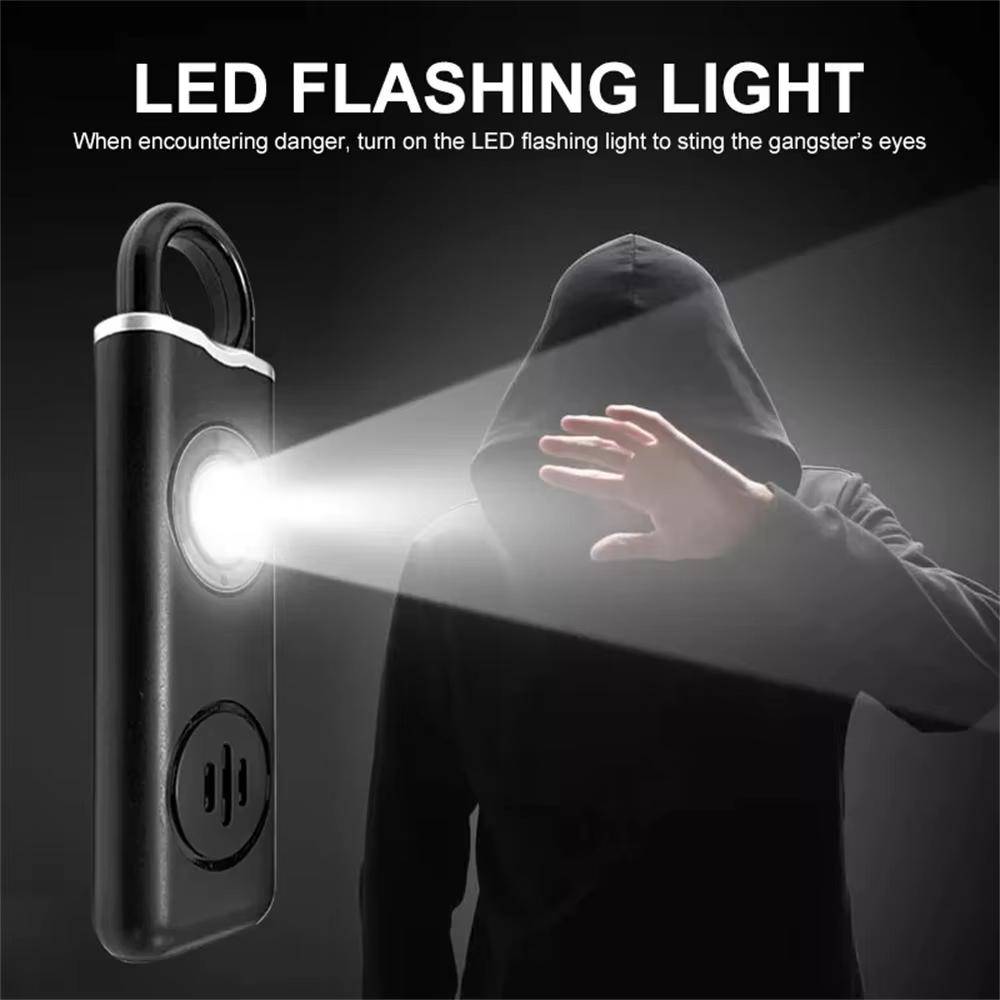 Pull Pin Personal Alarm Sos Self-defense Emergency Security Alarm Led Flashing Light Key Chain 130db Sound Rechargeable