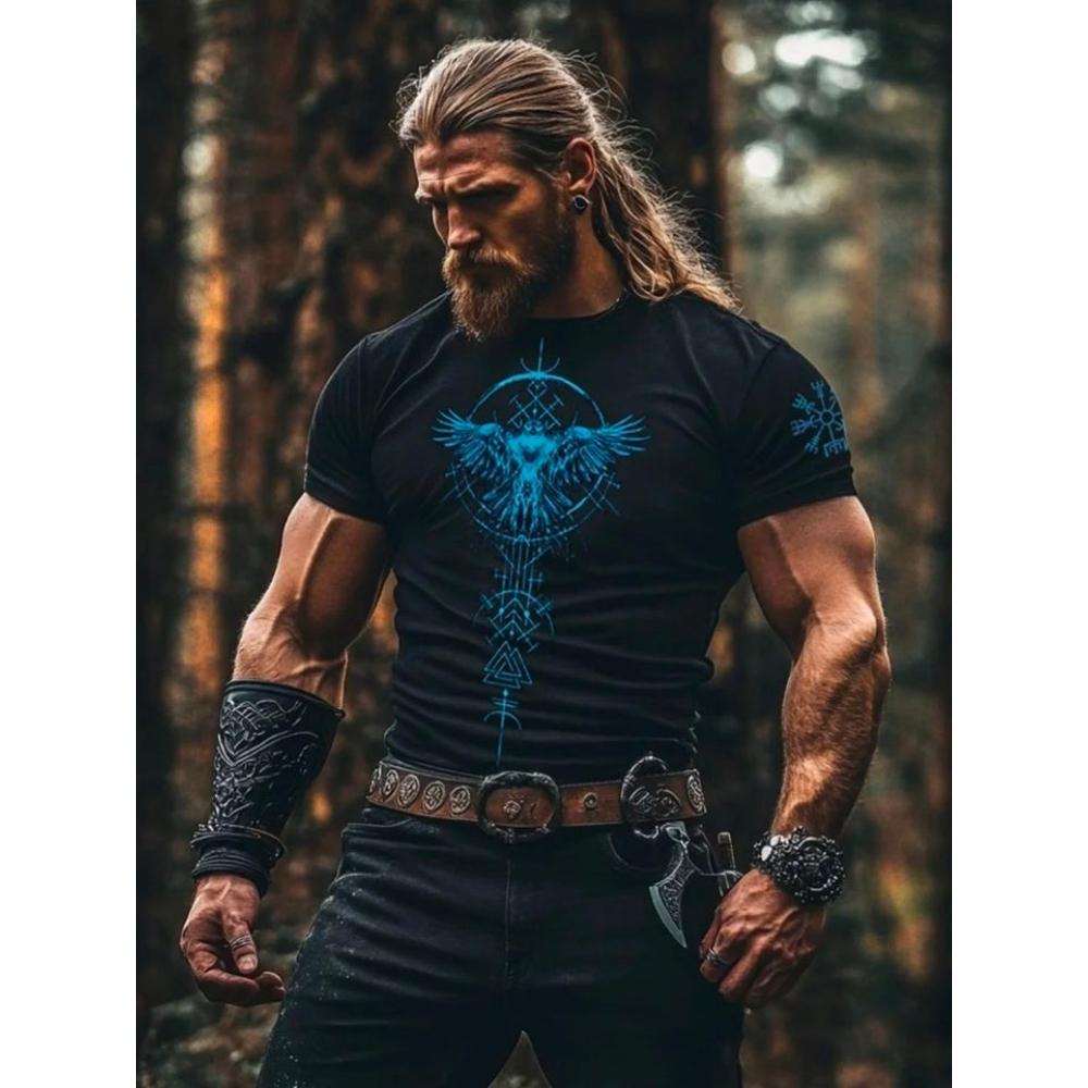 Tribal Style 3D Wolf Print Men's T-shirt Men's Sports And Fitness Short-sleeved Shirt Outdoor Street Men's Fashionable Top