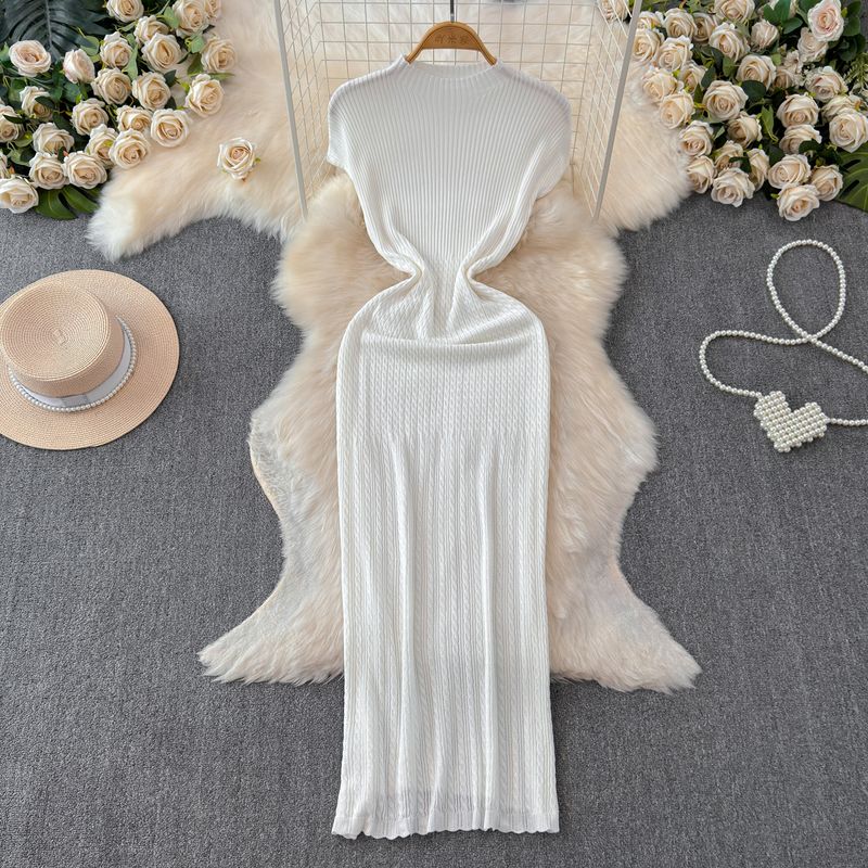 

Summer New Arrival Knitting Dress Women s French Style Retro Fancy Silm Slim Looking Elegant Slimming Sheath Dress White All yards