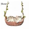 Sleeping Kitten Hanging Ornament Basket Cat Statue, Cute Figurine, Whimsical Garden Decor Resin for Outdoor Patio Porch Decoration Animal Sculpture
