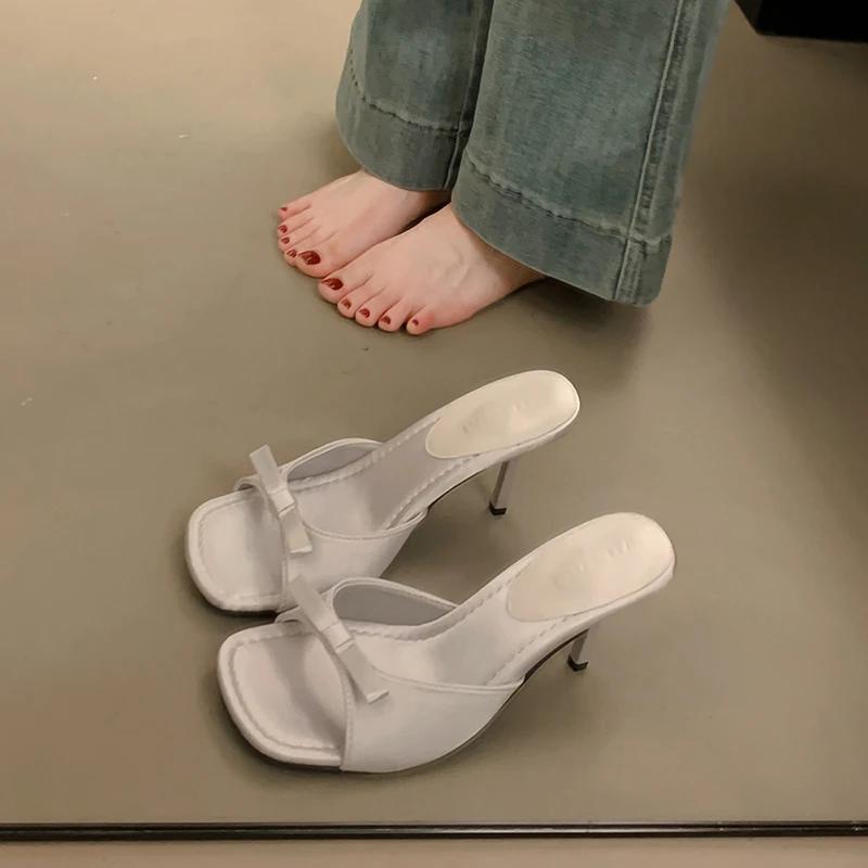 Designer High Heel Women Slippers Fashion Butterfly-knot Slides Ladies Outdoor Dress Sandal Summer Women's Shoes