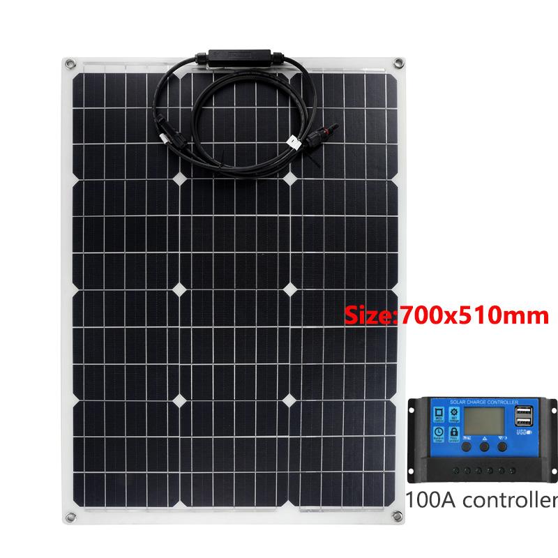 300W Solar Panel Kit 18V Flexible Solar Cell with 30A-100A Controller Power Bank for Outdoor Phone Ipad Camping RV Car Boat
