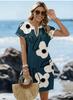 European and American beach travel printed vacation skirt, small notch V-neck loose and simple versatile straight dress