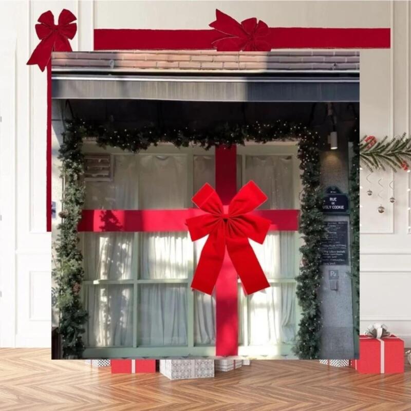Large Red Bow Ribbon Christmas Front Door Decoration Hanging Bow Wedding Party Traditional Ready Made Door Bow New Year Decor