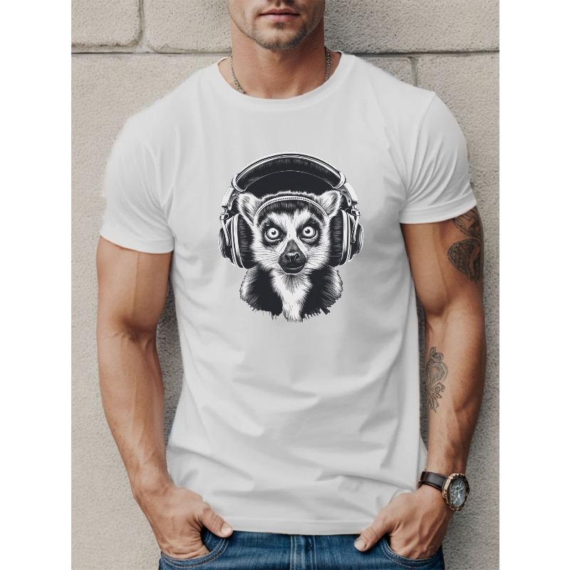 Tailles européennes T-shirt décontracté à manches courtes pour homme avec design unique Lémurien & Casque - Polyester respirant, Col rond,