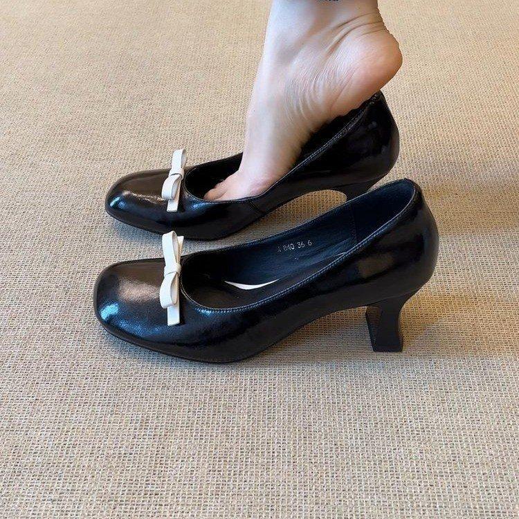 Bow Light Mouth Single Shoes, Simple Commuting and Not Tired, Square Head High Heels