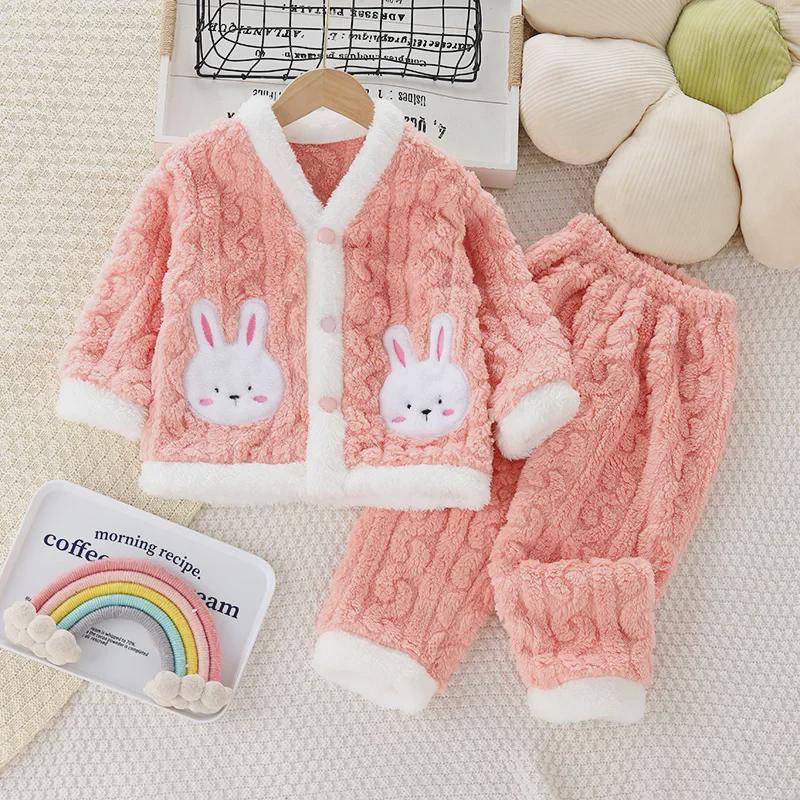 Mädchen Korallenfleece Pyjama Set: Stilvoller, dicker und super süßer Winteranzug für 1- bis 10-Jährige