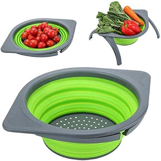 Collapsible Colander - LianXH 4 quart Space-Saver Collapsible Food Strainer BPA Free for Kitchen, Colander Basket with Handle and Brackets Over the