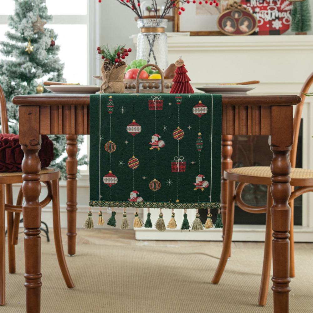 Christmas Snowman Jacquard Table Runner with Fringe Polyester Home Decor Tablecloth Bedspread