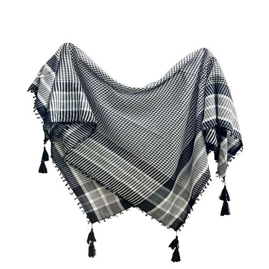 Palestinian Khufiya Scarf Black White Arabic Shemagh with Tassels Birthday Gift.