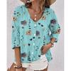Fashion Women's Spring and Autumn Shirt Long-sleeved V-neck Loose Casual Printed Cardigan Long-sleeved Top