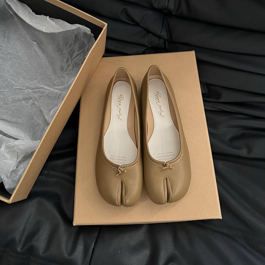 Fashion Bailamos Women Flats Tabi Ninja Round Split Toe Shallow Women Single Shoes Lazy Slip On Slingback Mules Leather Shoes Soft Loafe