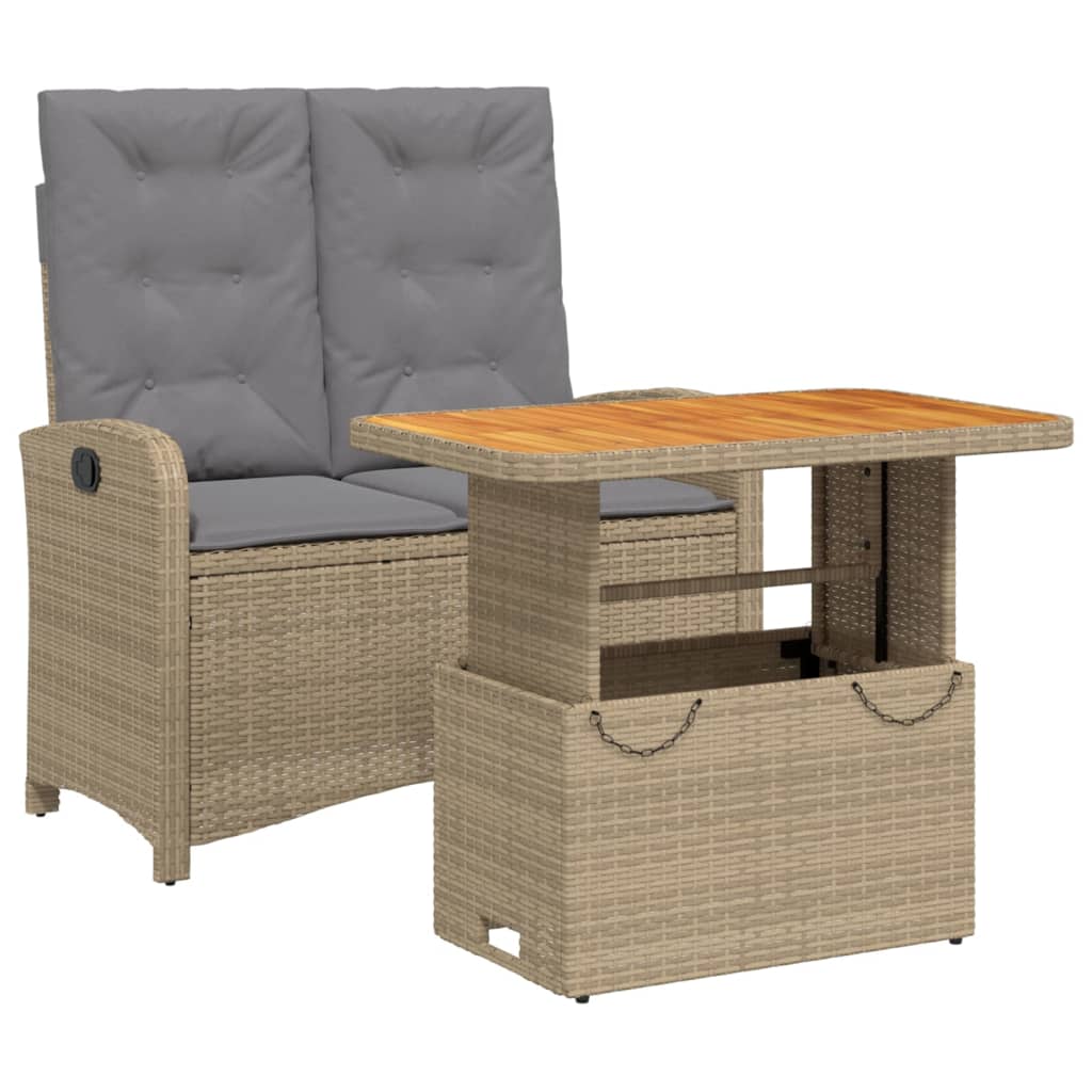 Vidaxl 2-Cz. Garden Furniture Set With Cushions, Beige, Poly Rattan
