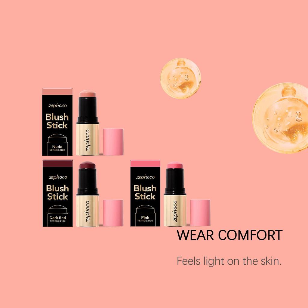 Zephoco High-Pigment Moisturizing Blush Stick - Multi-color for Daily Autumn/Winter Makeup